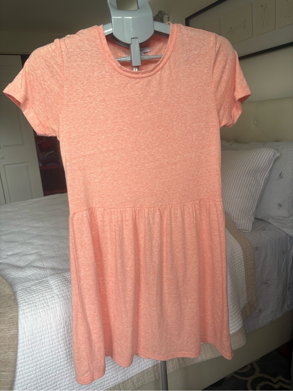 Z Supply Peach Heathered T-Shirt Dress Short Sleeve Dropped Waist XS